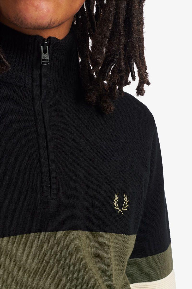 Green Fred Perry Colour Block Half-Zip Jumper Men's Knitwear | PH 1297LISH